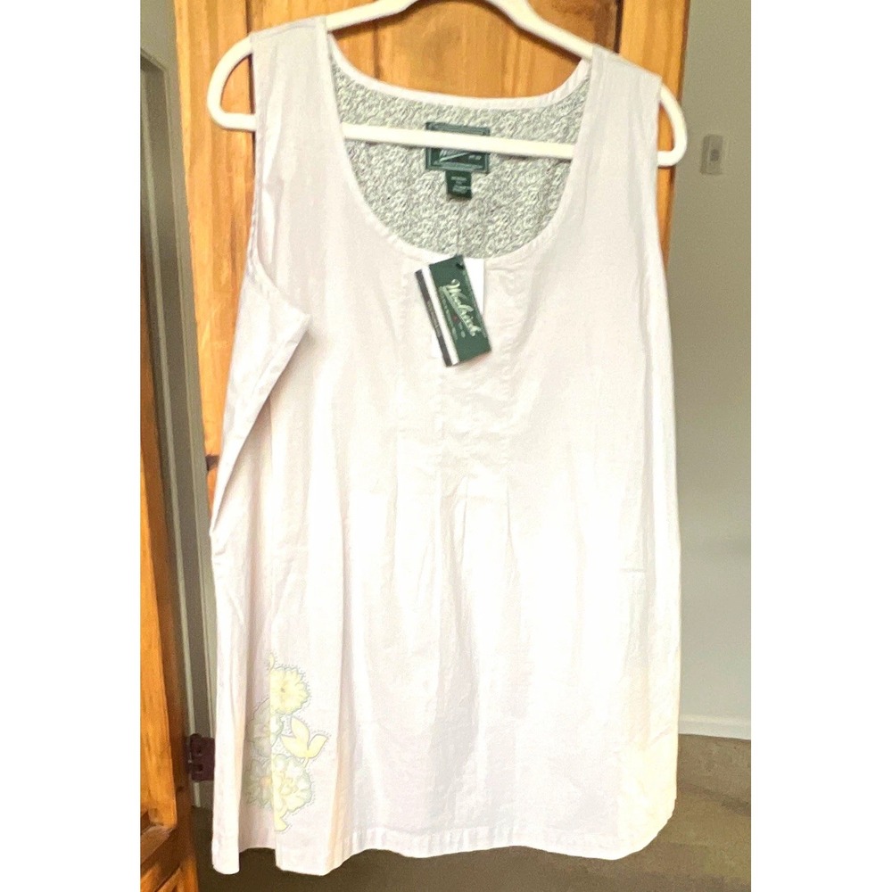 Woolrich Women's Tunic Tank Top White Floral Woven Scoop Neck Zip 2XL NWT